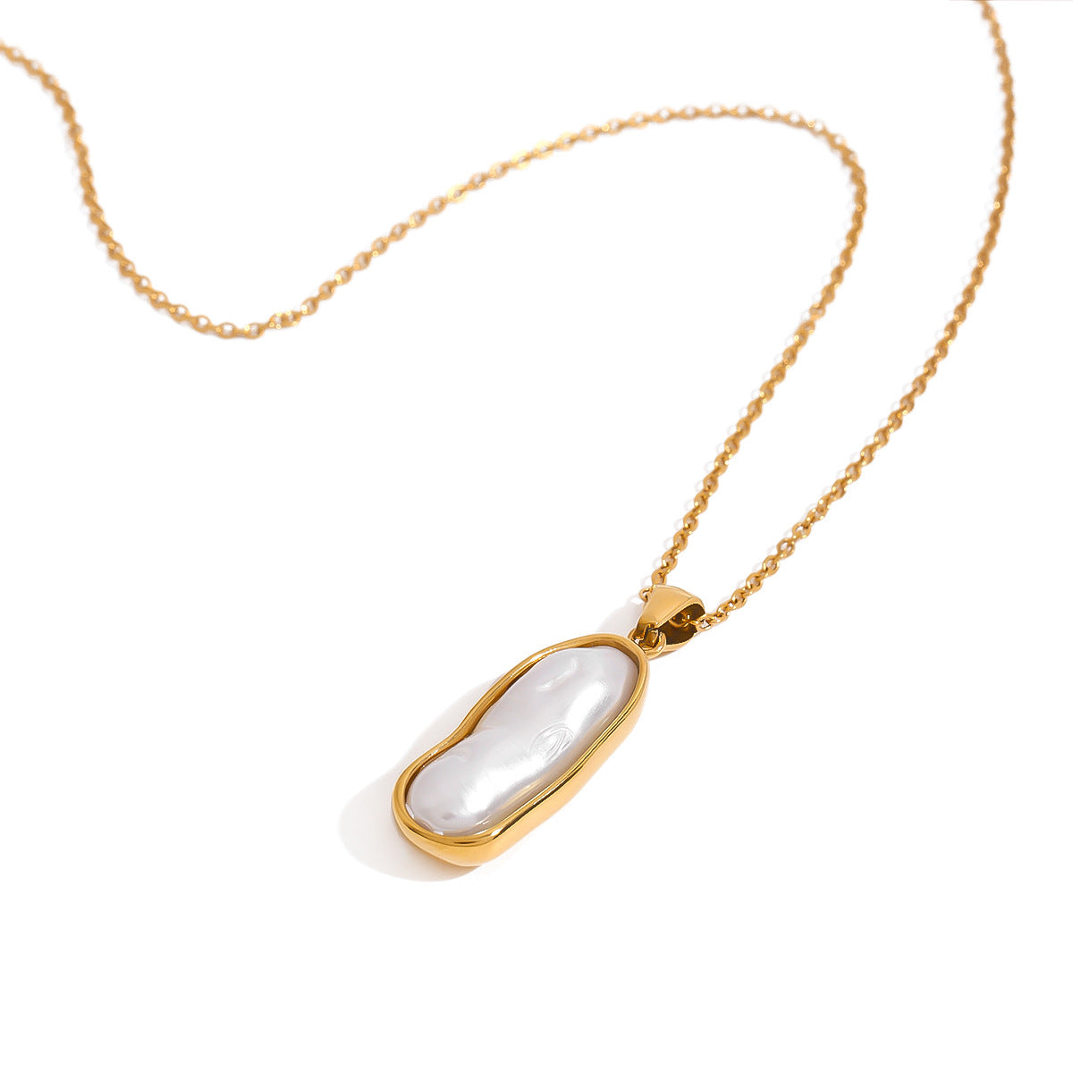 Elegant 18K Gold Plated Geometric Titanium Steel Pearl Necklace for Women