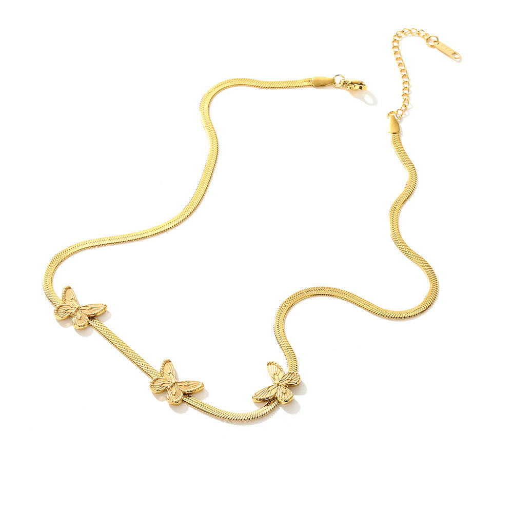 Minimalist Butterfly-Shaped Titanium Steel Snake Chain Necklace for Women with Gold Plating