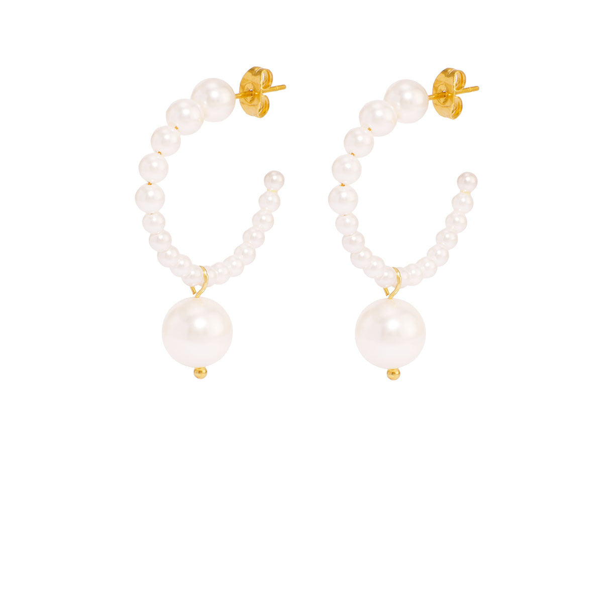 Orecchini a perla a C minimalisti in acciaio inossidabile con placcatura in oro 18 carati da donna