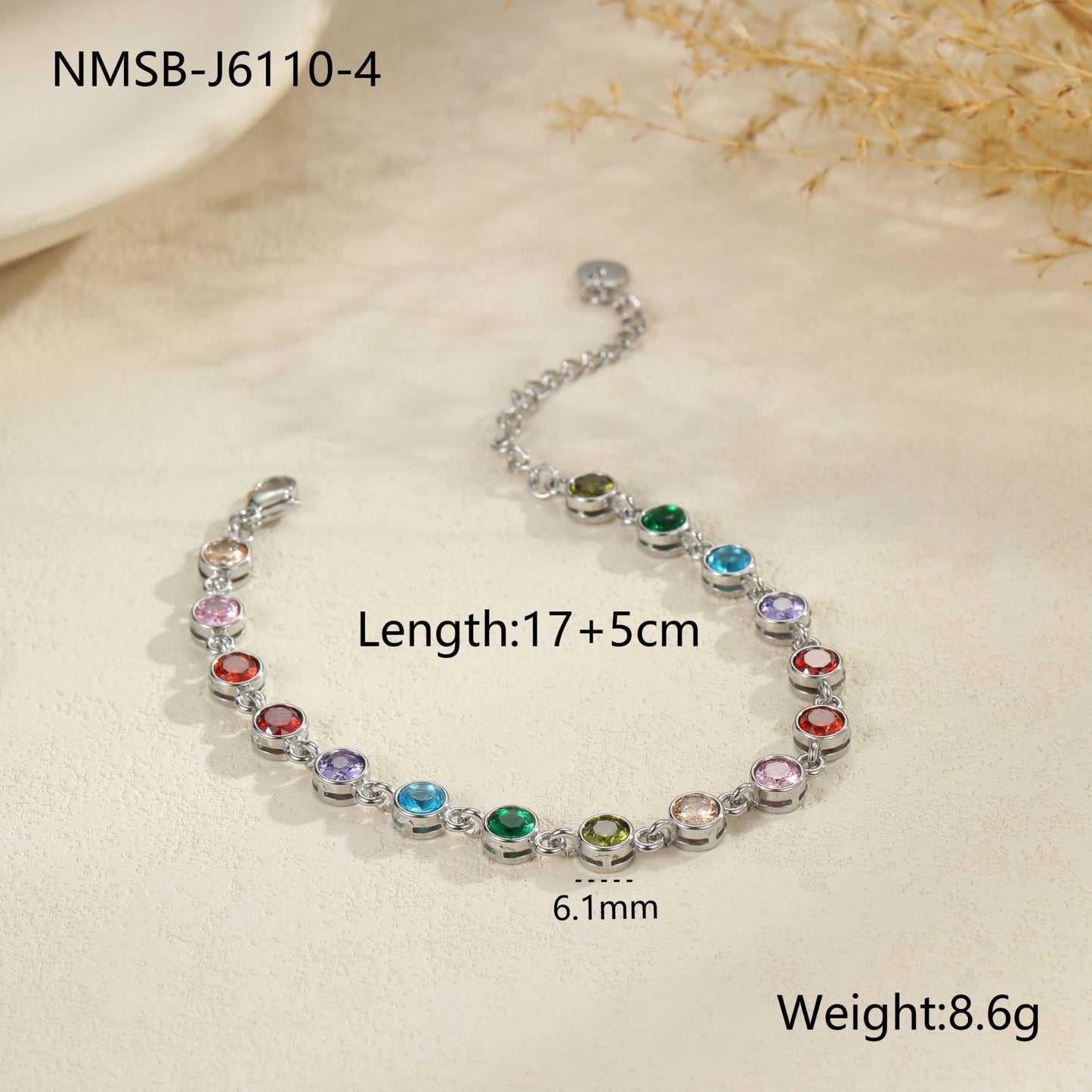 Bracciale da donna alla moda in acciaio inossidabile con geometria, placcatura in oro 18 carati e dettagli in zirconi colorati