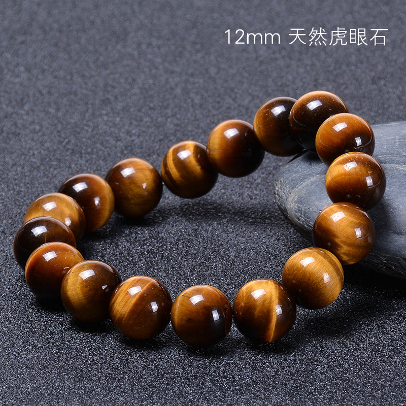 Fashion Elegant Natural Tiger's Eye Round Beaded Bracelet Unisex Geometric Handmade Single Loop Bangle