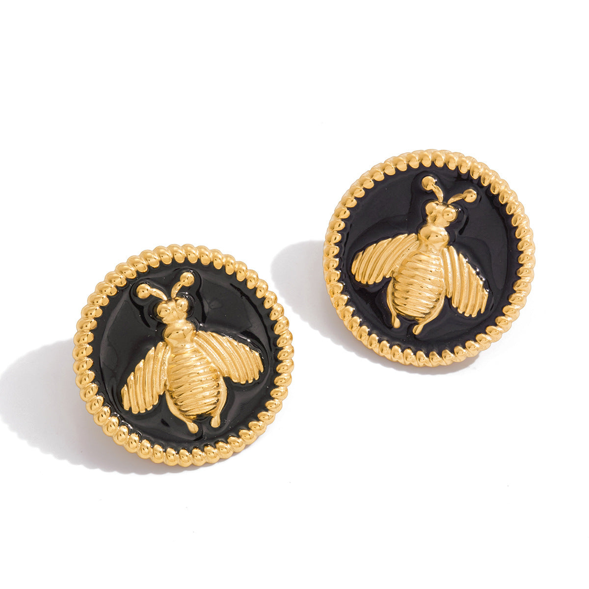 Pendientes Geométricos de Acero Inoxidable con Forma de Abeja y Acabado Esmaltado para Mujer, Joyería de Moda Lujosa y Minimalista