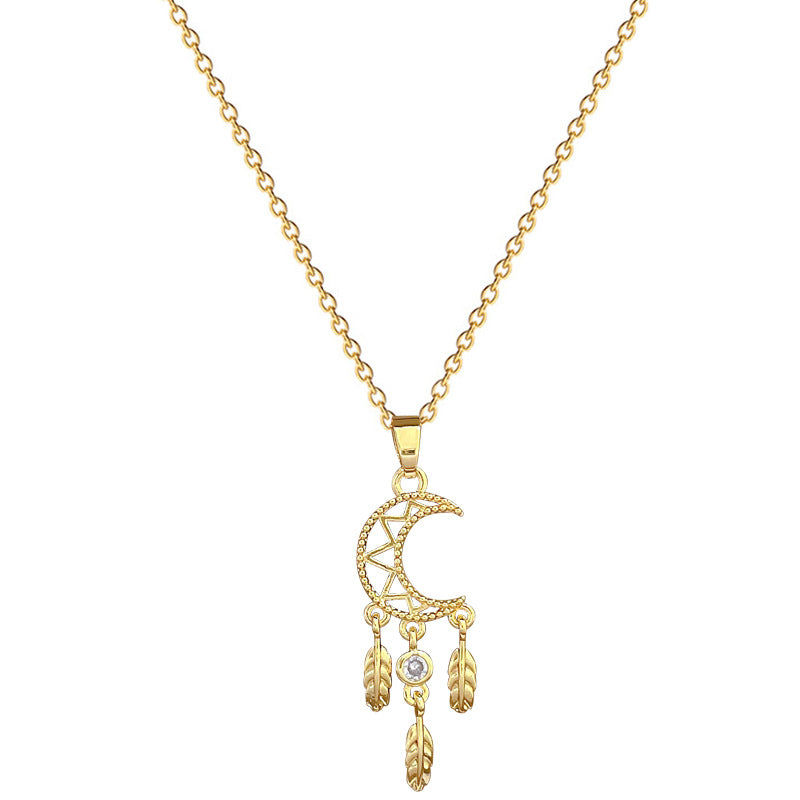 Collana con ciondolo a luna geometrico minimalista per donna e uomo, catena in acciaio inossidabile con strass