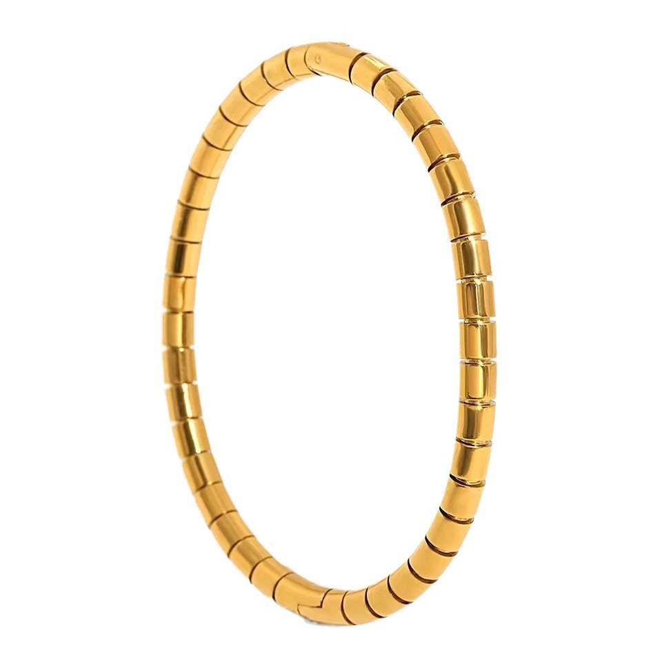 Bracciale Minimalista da Donna in Acciaio al Titanio con Segmenti di Bambù, Finitura Placcata e Superficie Liscia Lucida