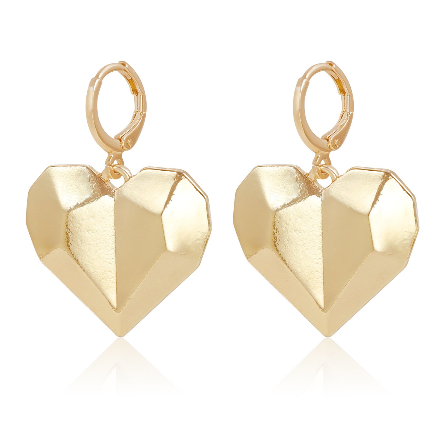 Pendientes de aleación con forma de corazón geométrico de estilo vintage para mujer con acabado chapado