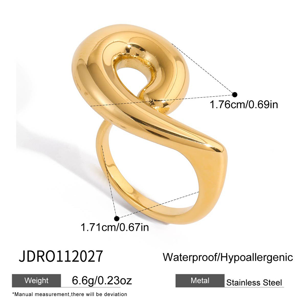 Anello geometrico in acciaio inossidabile con placcatura in oro PVD sottovuoto da donna Accessorio di moda lussuoso e minimalista