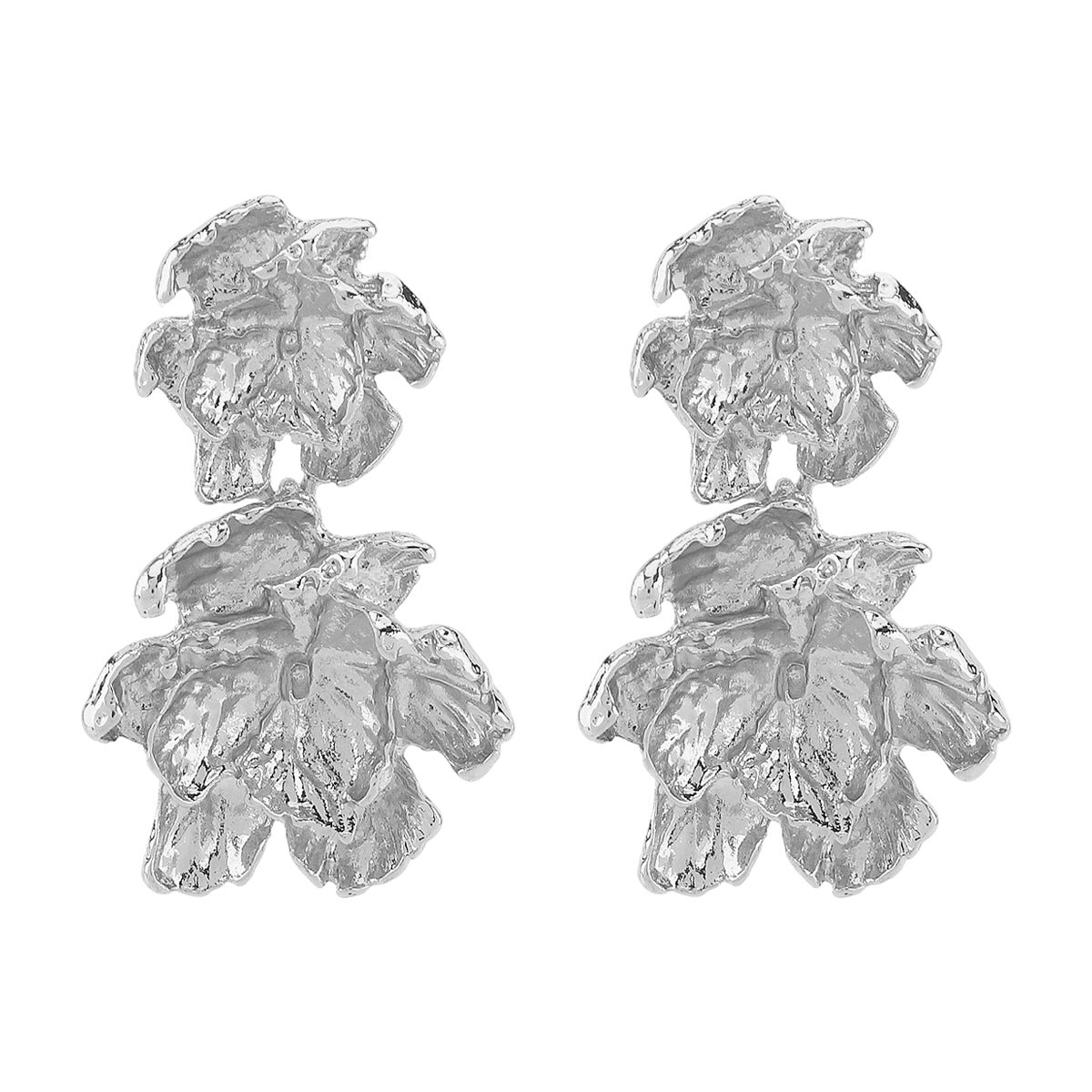 Orecchini da donna in lega floreale stile palazzo francese elegante con finitura placcata e design a fiore a doppio strato