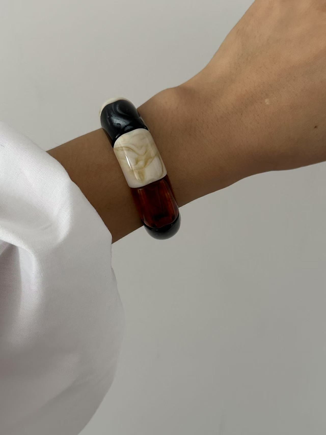 Irregular Geometric Resin Gold Plated Wide Cuff Bracelet