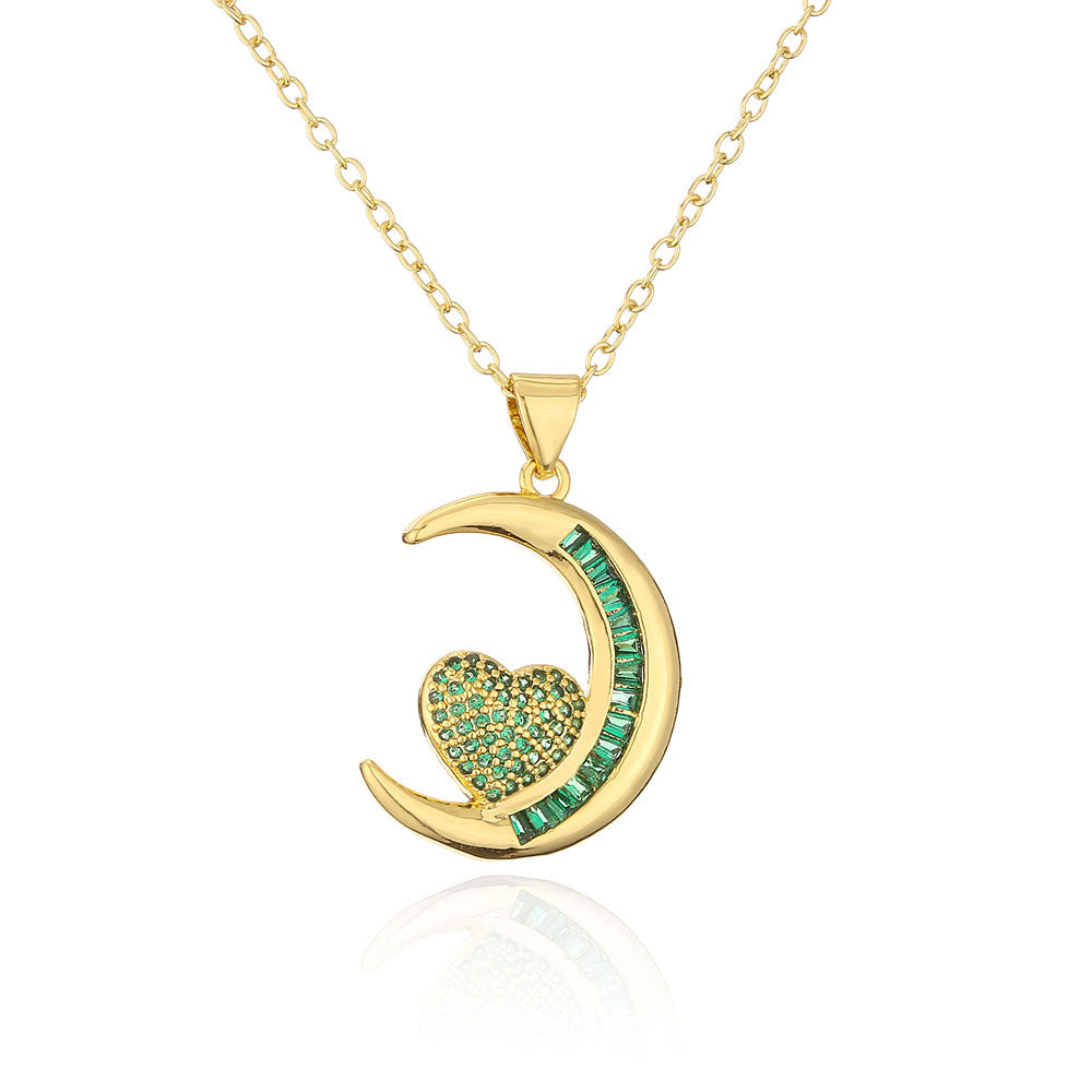 Collana con ciondolo occhio di Allah geometrico da donna in rame con placcatura in oro 18K e zircone verde, stile vintage INS