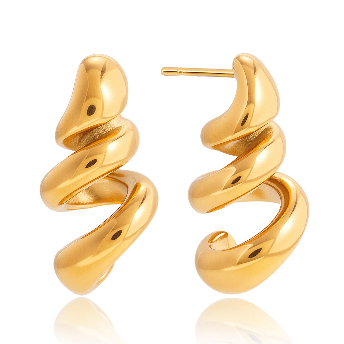Elegant Geometric Stainless Steel PVD Gold Plated Spiral Stud Earrings for Women