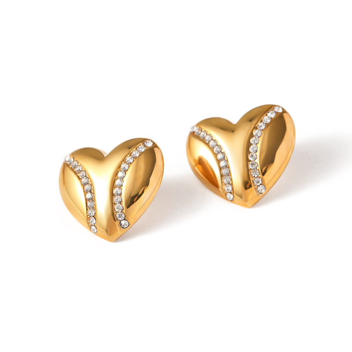 Minimalist Heart Rhinestone Inlay Stainless Steel Stud Earrings PVD Plated