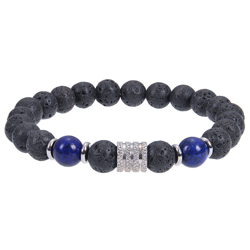 Minimalist Vintage Geometric Round Natural Obsidian Tiger Eye Stainless Steel Bracelet Unisex