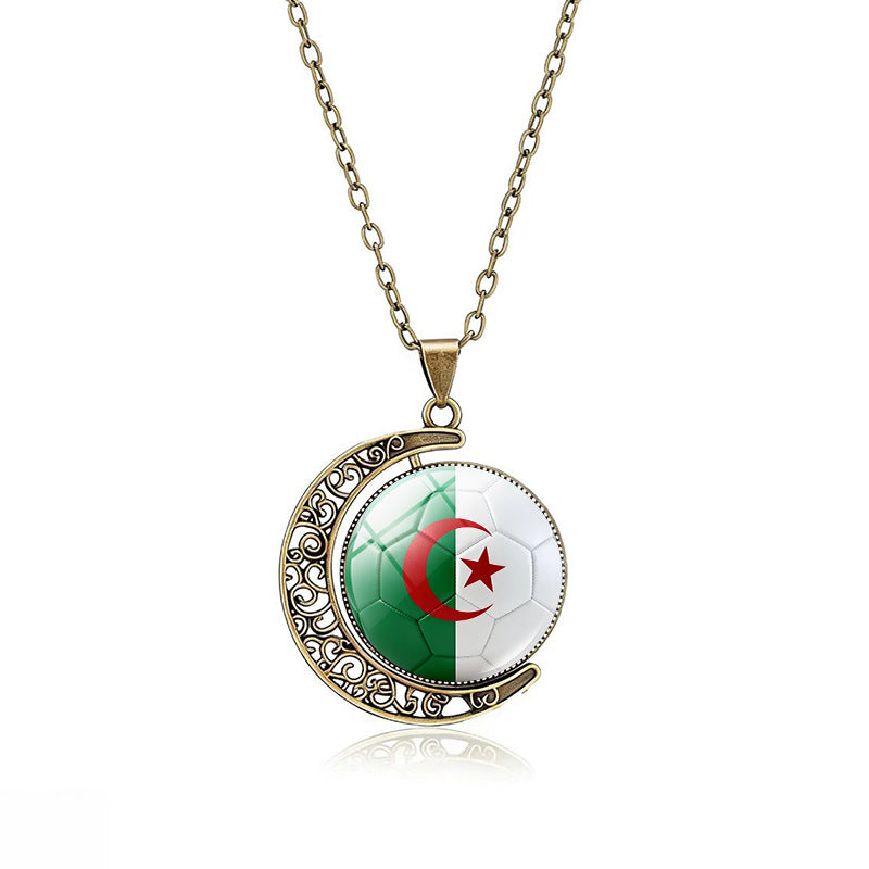 Collana Pendente Luna Placcata in Lega Casual con Ciondolo Rotante Geometrico in Cristallo, Catena a Cavo Unisex