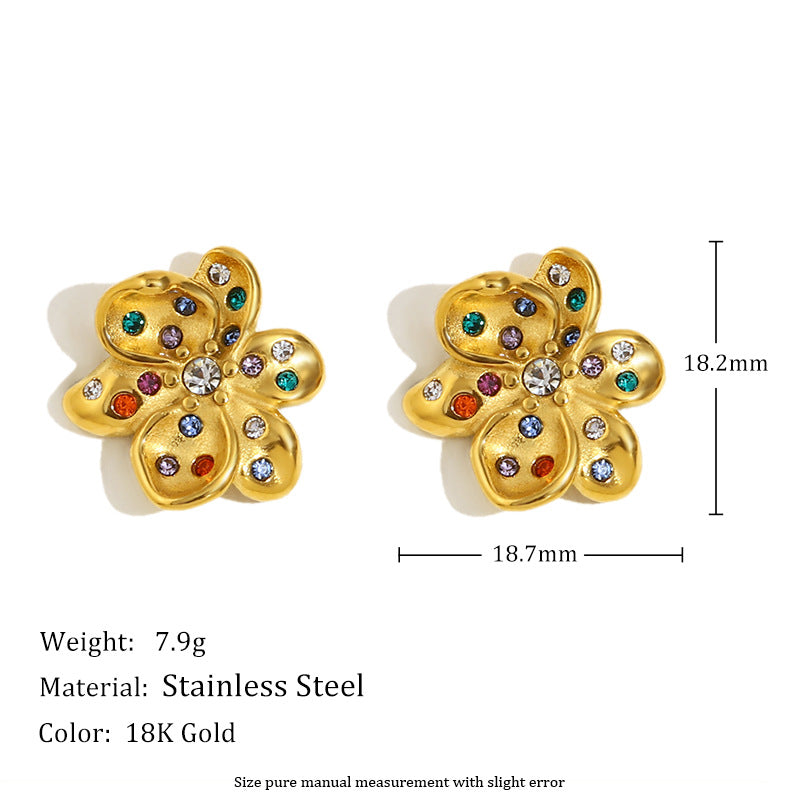 Parure di collana con ciondolo floreale 3D stile vintage e orecchini in acciaio inossidabile placcato oro 18 carati da donna
