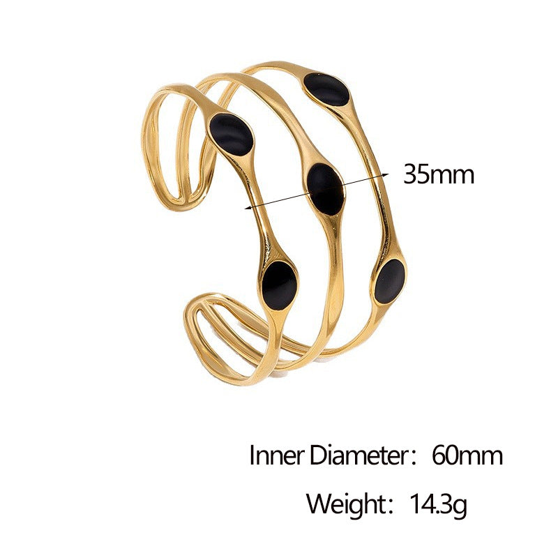 Bracciale Minimalista Geometrico in Acciaio Inossidabile con Placcatura in Oro 18K e Finitura Smaltata da Donna