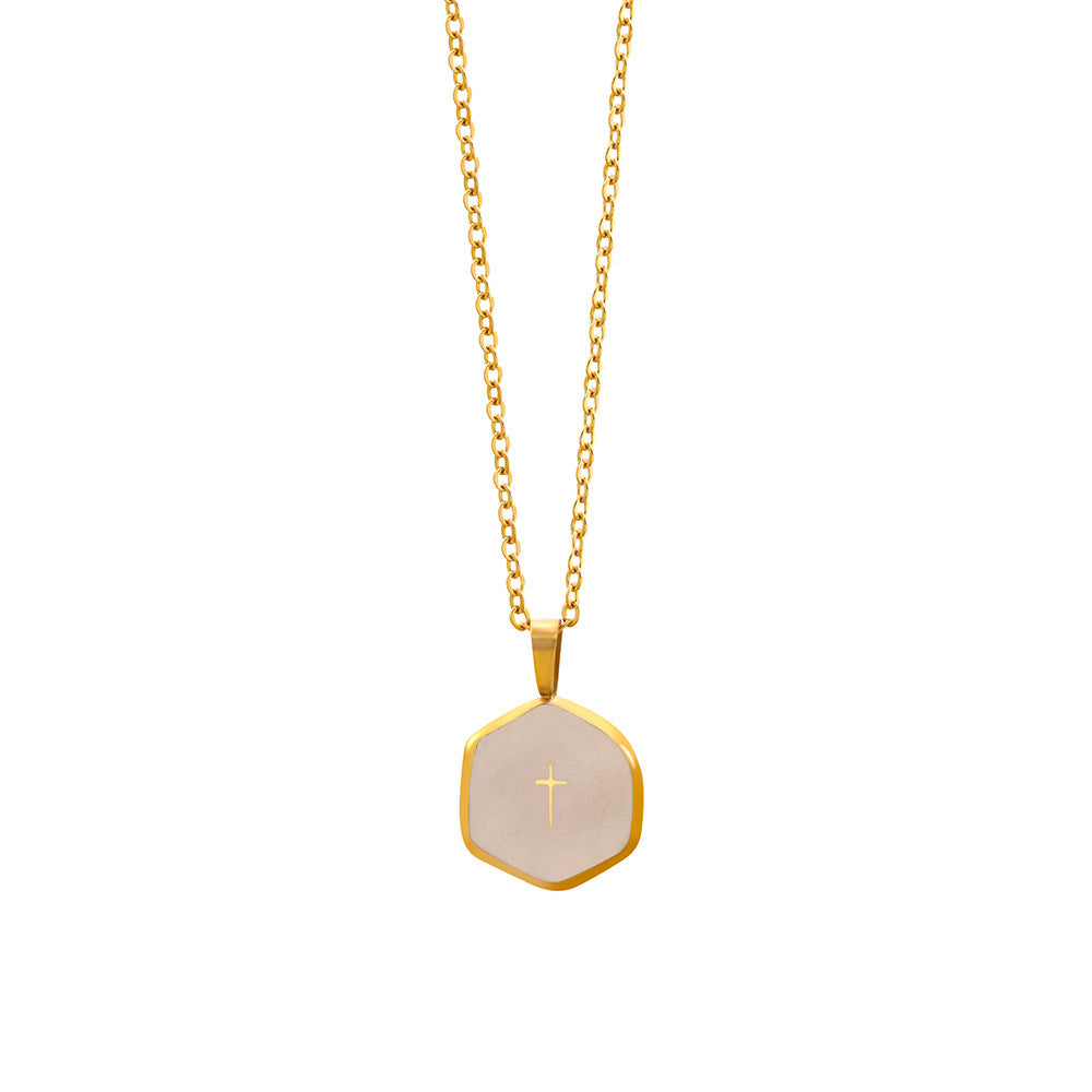 Collana da donna in acciaio inossidabile placcato olio a goccia, geometrica, croce, lusso minimalista