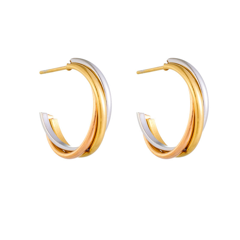Minimalist Retro Geometric Titanium Steel Hoop Earrings with Plated Finish for Women