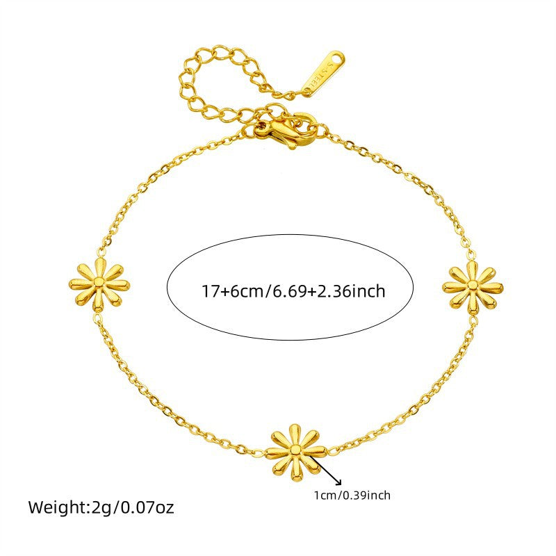 Minimalist Gold Plated Stainless Steel Daisy Flower Necklace and Bracelet Set for Women