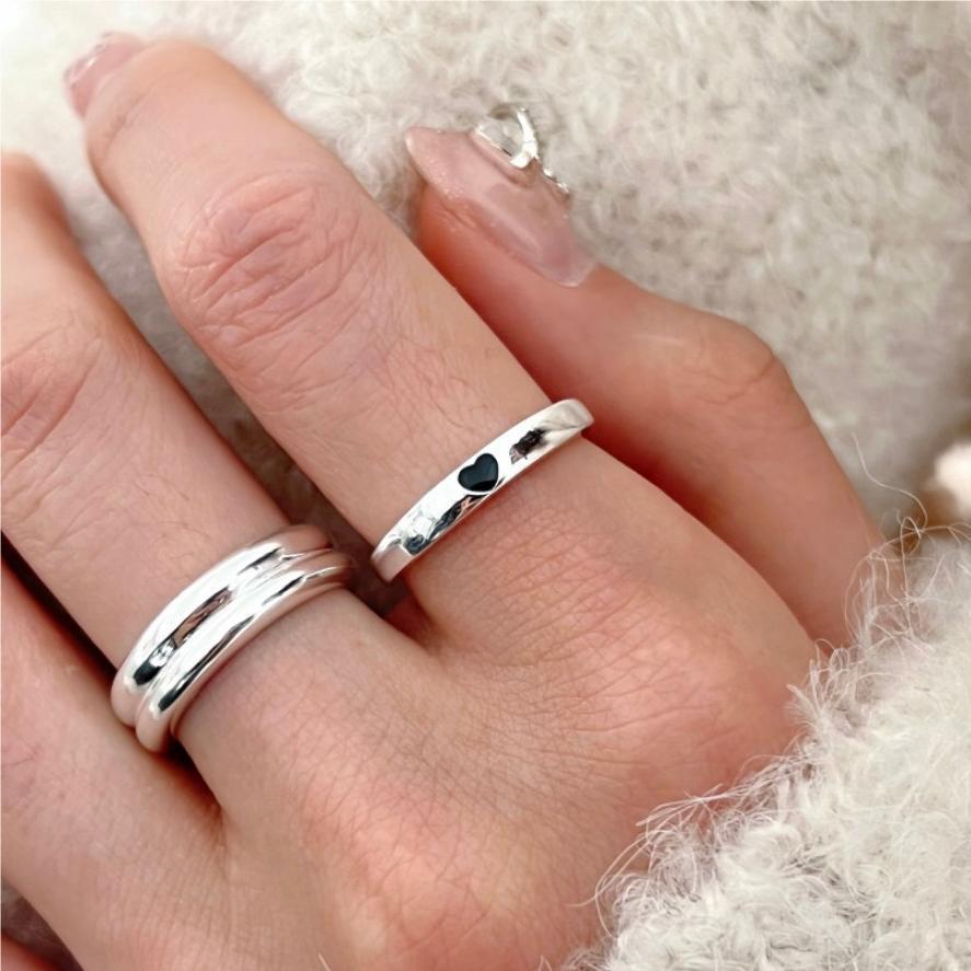 Minimalist Heart-Shaped S925 Sterling Silver Ring with Geometric Design for Women