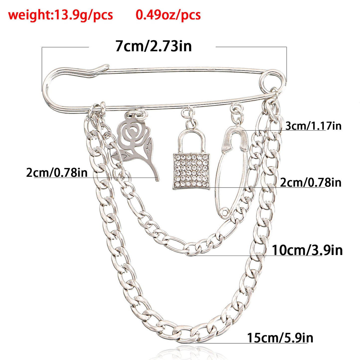 Punk Style Geometric Rose Pendant Brooch for Women Alloy Jewelry with Plated Finish