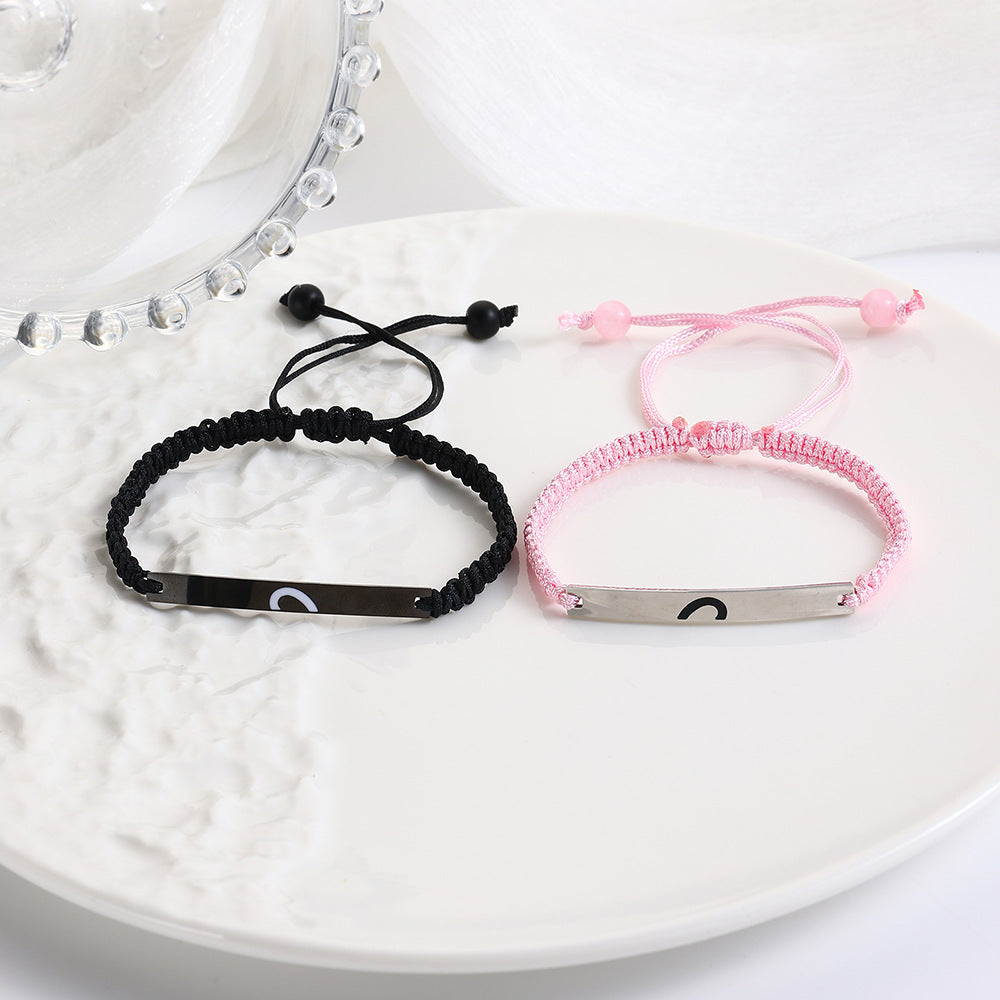 Geometric Heart Drip Oil Stainless Steel Wax Cord Bracelet