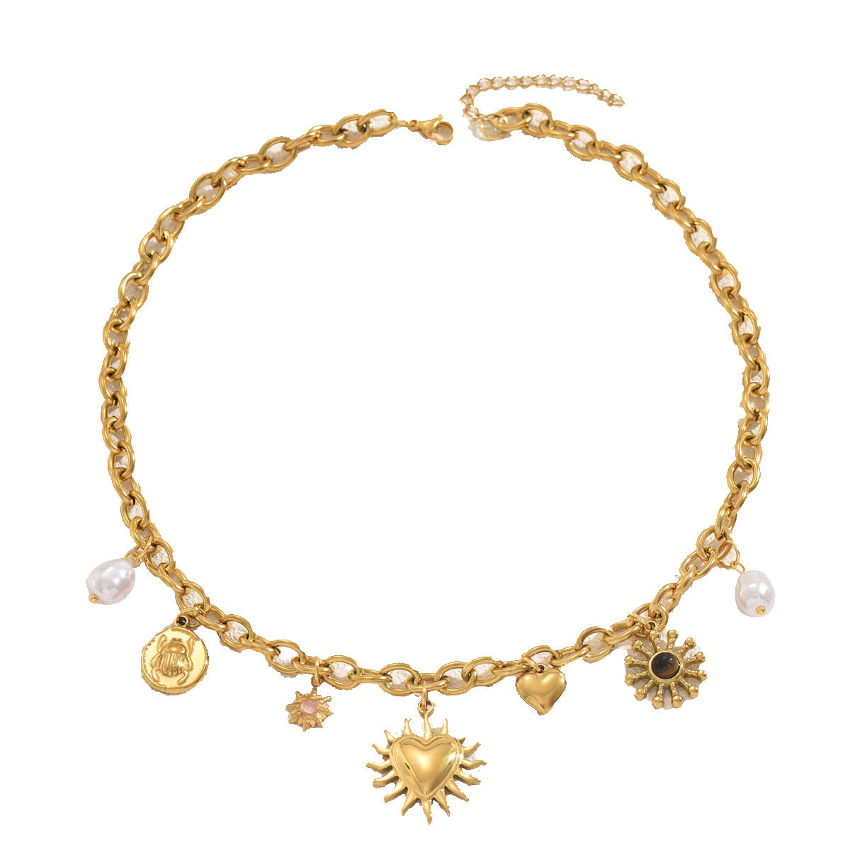 Chic Heart-Shaped Zinc Alloy Pendant Necklace with Gold-Plated Inlay and Artificial Gemstones for Women