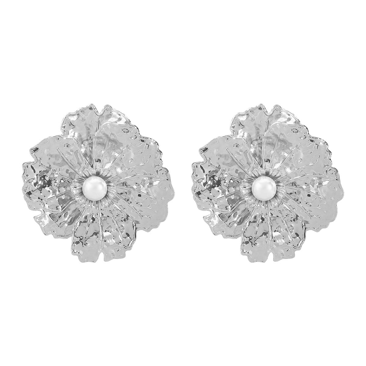Pendientes metálicos geométricos florales minimalistas vintage para mujer con incrustaciones de perlas de imitación y acabado galvanizado
