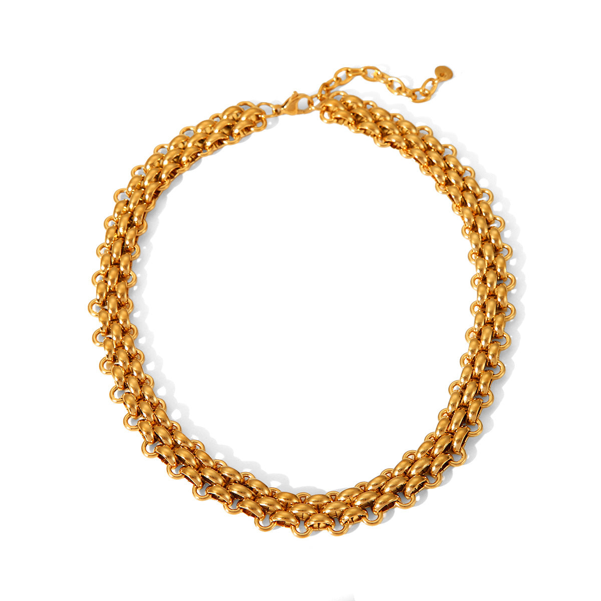 Collana a Catena da Orologio Intrecciata a Mano Geometrica in Acciaio al Titanio Placcato Oro 18K da Donna