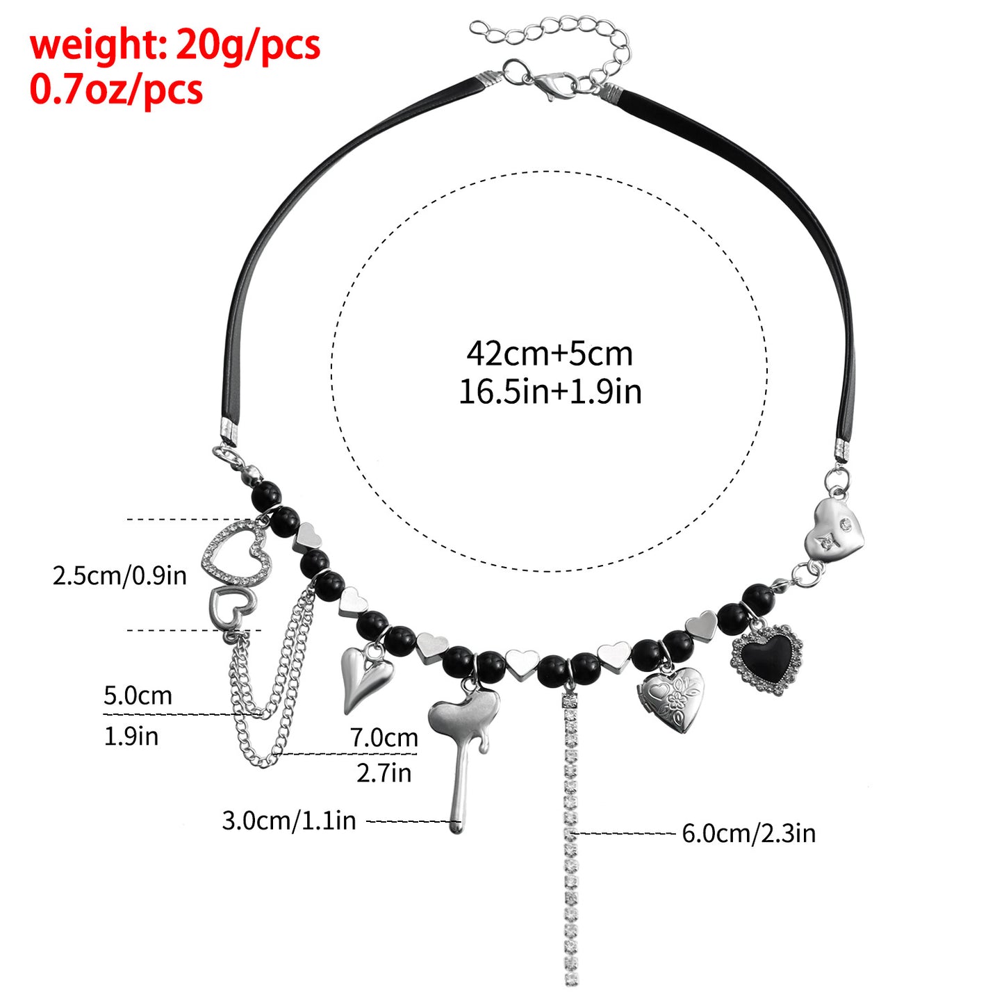 Dark Harajuku Style Heart-Shaped Pendant Necklace for Women with Electroplated Alloy Charm and PU Leather Chain