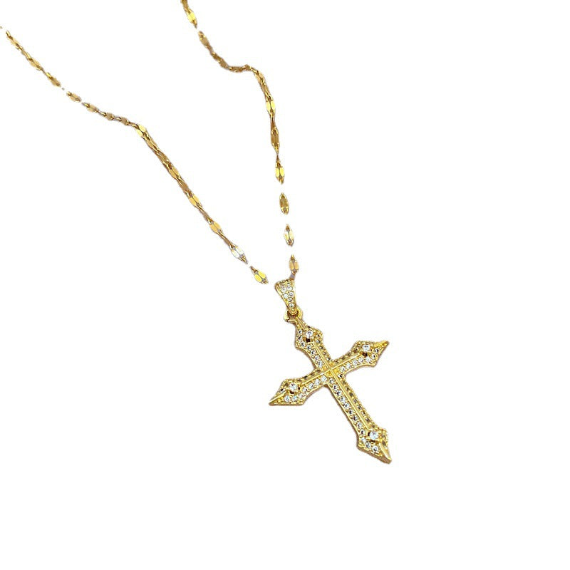 Collana di Lusso a Croce Geometrica in Acciaio al Titanio con Intarsi in Zirconi per Donna