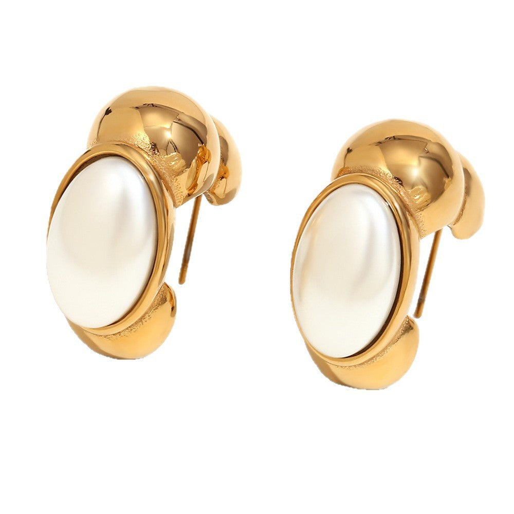 Pendientes de oruga blancos minimalistas geométricos de acero inoxidable bañados en oro de 18 quilates para mujer