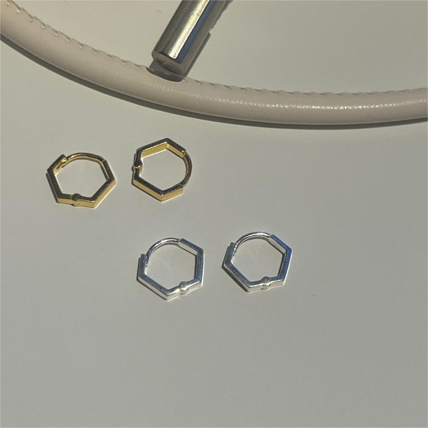 Minimalist Hexagonal Stud Earrings in 925 Sterling Silver with Plated Finish for Women