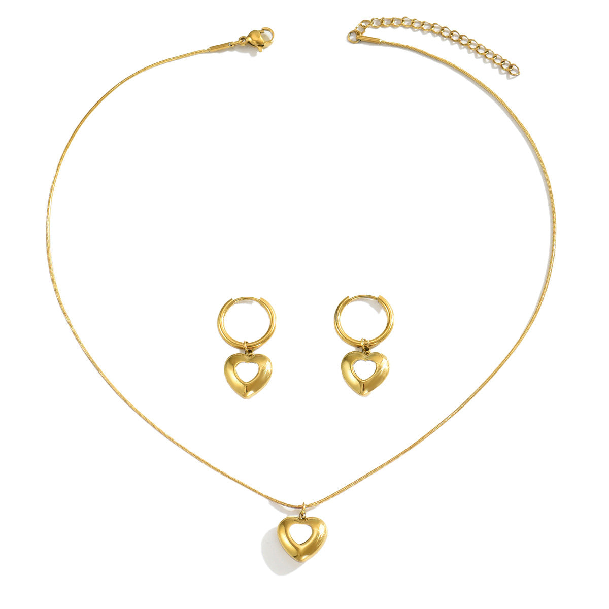 Collar colgante de cobre minimalista con forma de corazón y pendientes a juego bañados en oro de 18 quilates para mujer