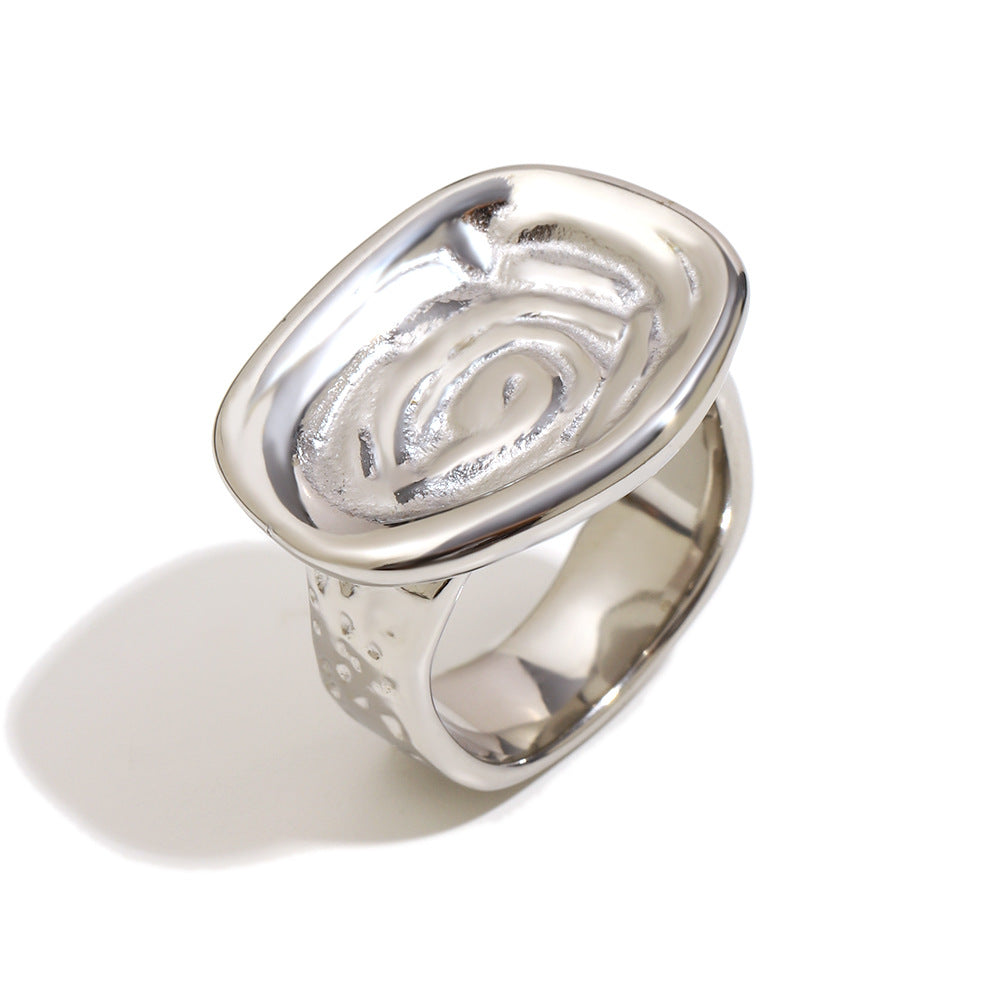 Anillo de Acero Inoxidable Minimalista Geométrico Chapado en Oro de 18 quilates con Textura Irregular para Mujer, Accesorio de Moda de Lujo