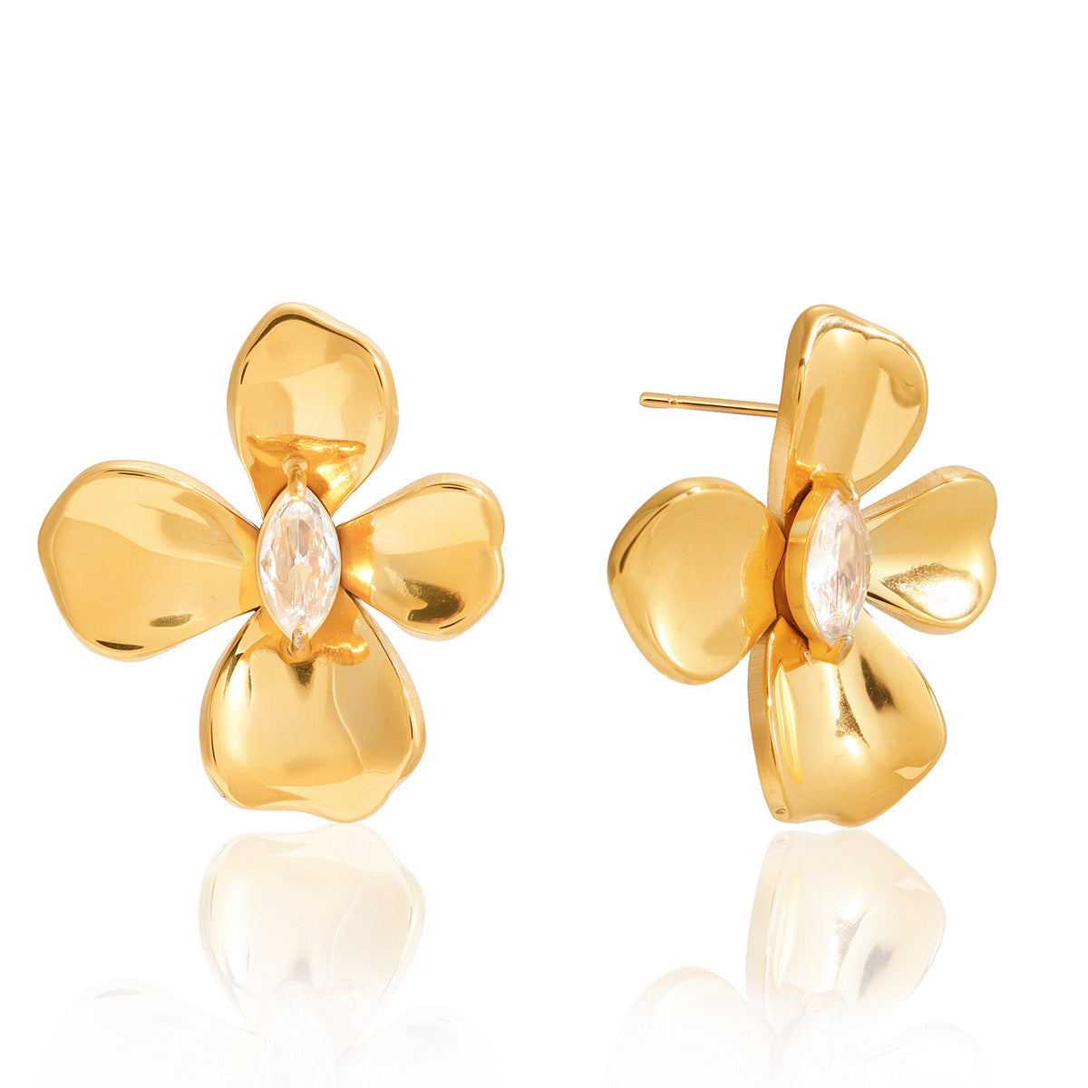 Aretes de Acero Inoxidable Geométricos Florales con Detalles de Diamantes de Imitación para Mujer, Joyería de Lujo Chapada para el Día a Día