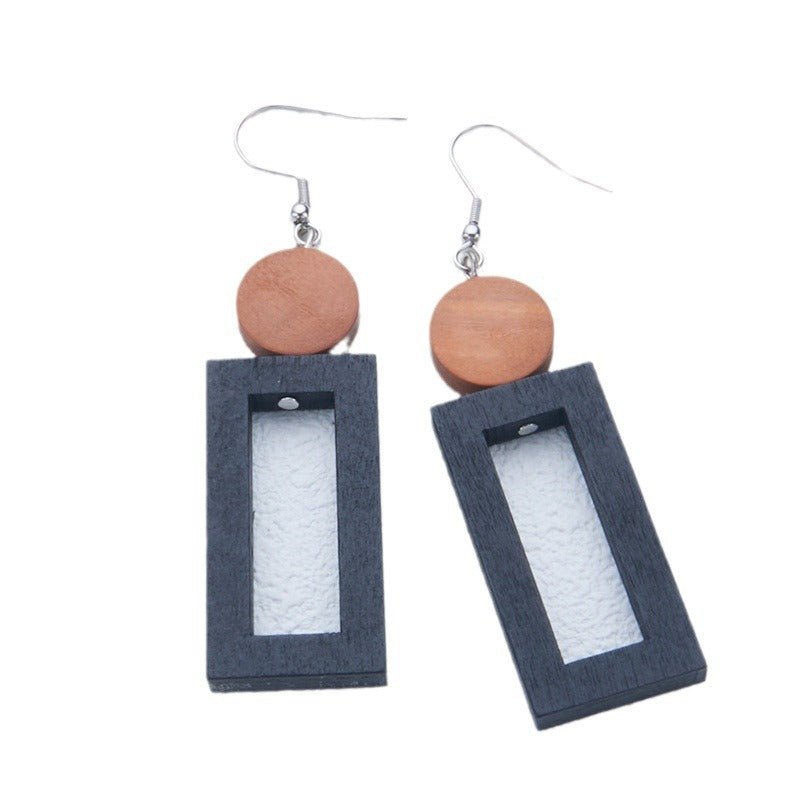 Minimalist Vintage Wooden Hoop Earrings for Women with Polished Finish and Cloud Motif