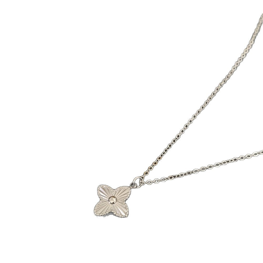 Minimalist Four-Leaf Clover Plant Titanium Steel Plated Pendant Necklace for Unisex