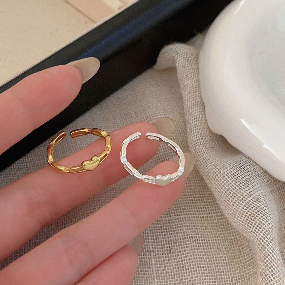 Minimalist Heart-Shaped 925 Sterling Silver Ring for Women with Plated Finish