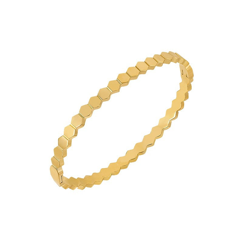 Bracciale da donna in acciaio inossidabile con motivo a nido d'ape minimalista e finitura placcata, accessorio di moda leggero e lussuoso