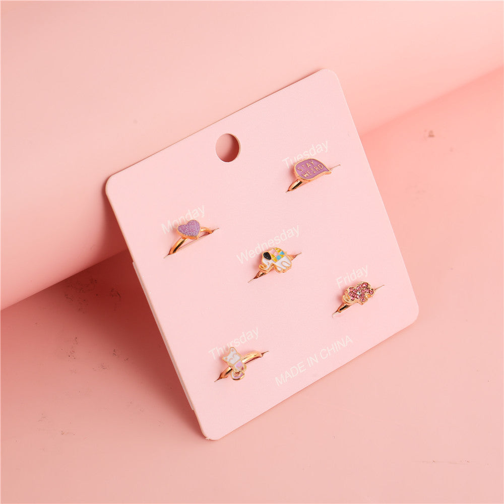 Anello Regolabile per Bambini a Cartone Animato con Farfalla Arcobaleno in Lega con Finitura Smaltata e Intarsio di Strass