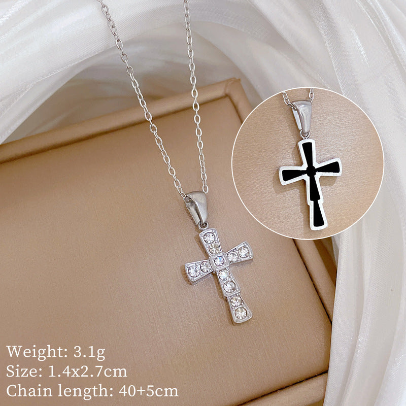 Collana con ciondolo a croce geometrica minimalista in acciaio al titanio placcato oro da donna e uomo