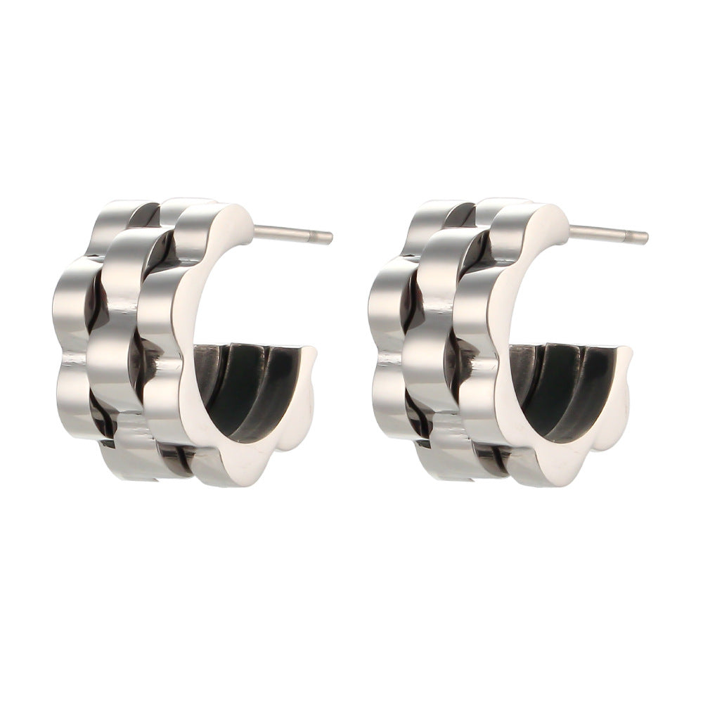 Minimalist Geometric Stainless Steel Hoop Earrings with 18K Gold Plating for Women