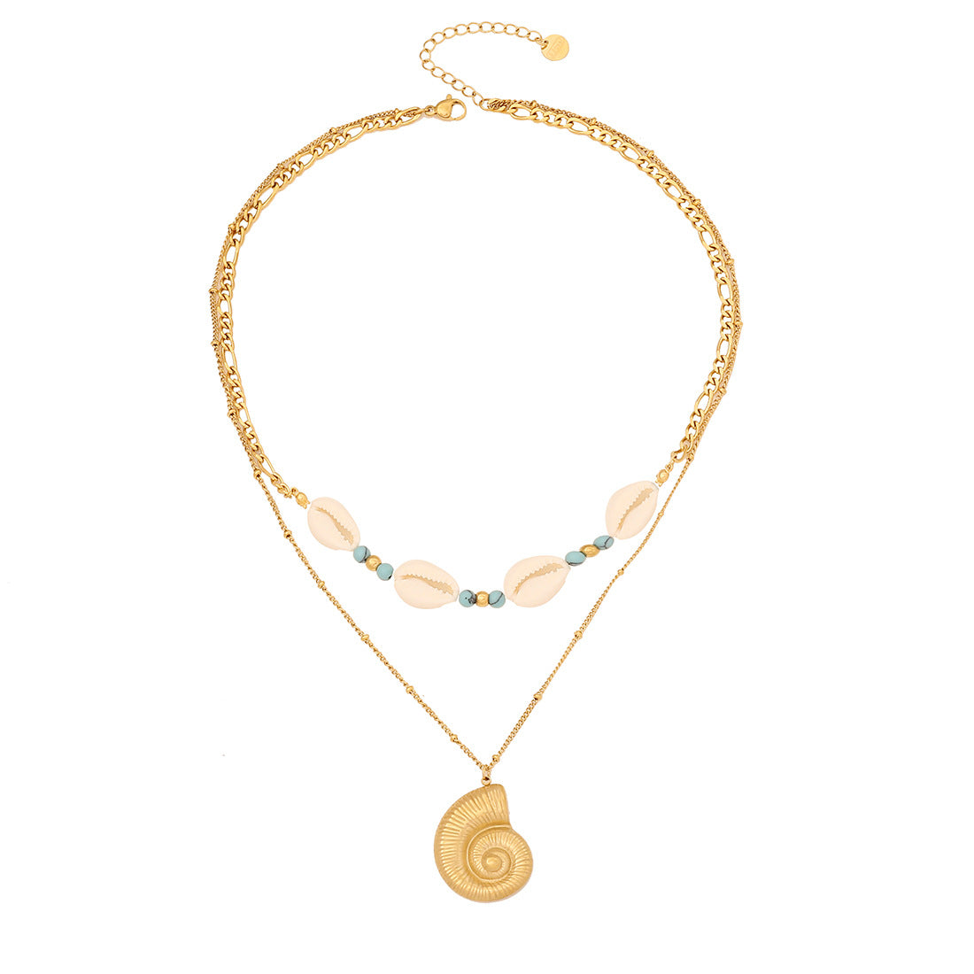 Bohemian Wave-Shaped Stainless Steel Pendant Necklace with Rhinestone-Inspired Shell Design on O-Chain for Women