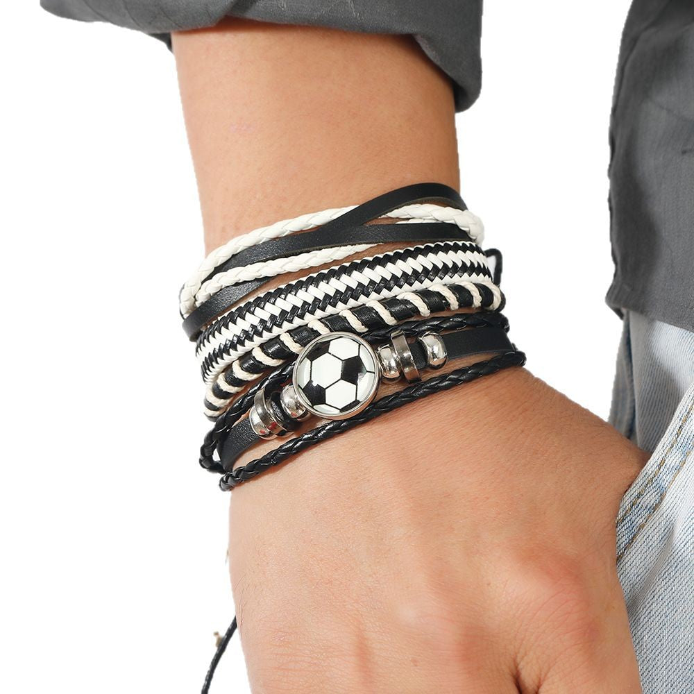 Minimalist Punk Striped Woven Leather Bracelet for Men DIY Charm Bar