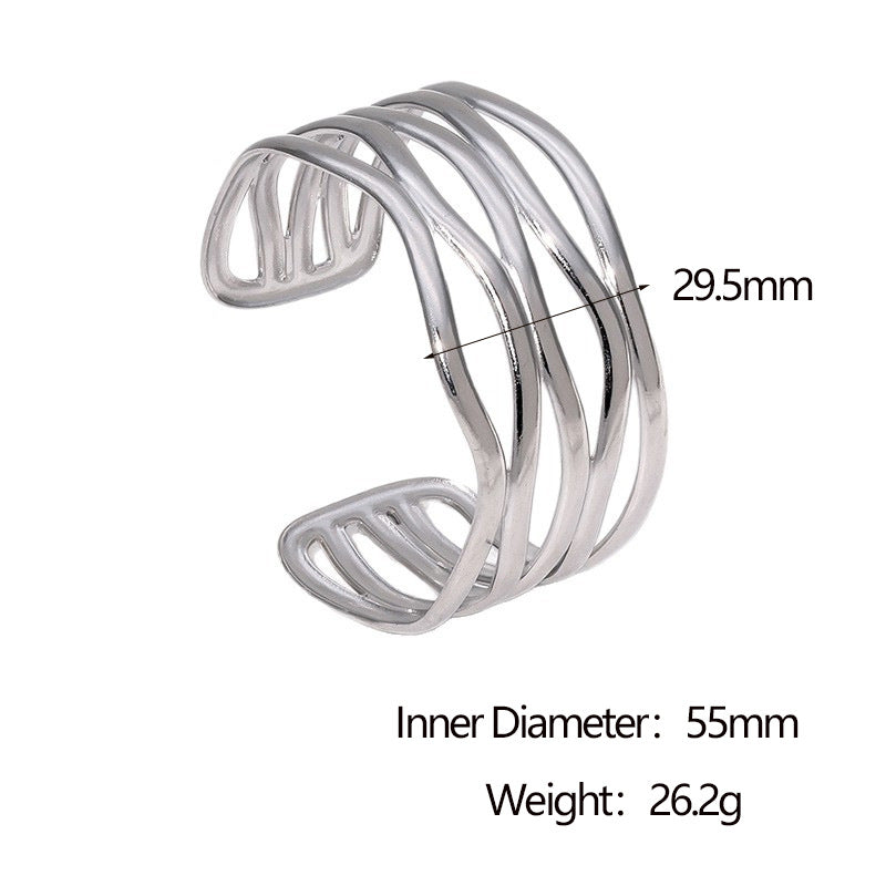 Minimalist Irregular Open Adjustable Stainless Steel Bracelet with 18K Gold Plating