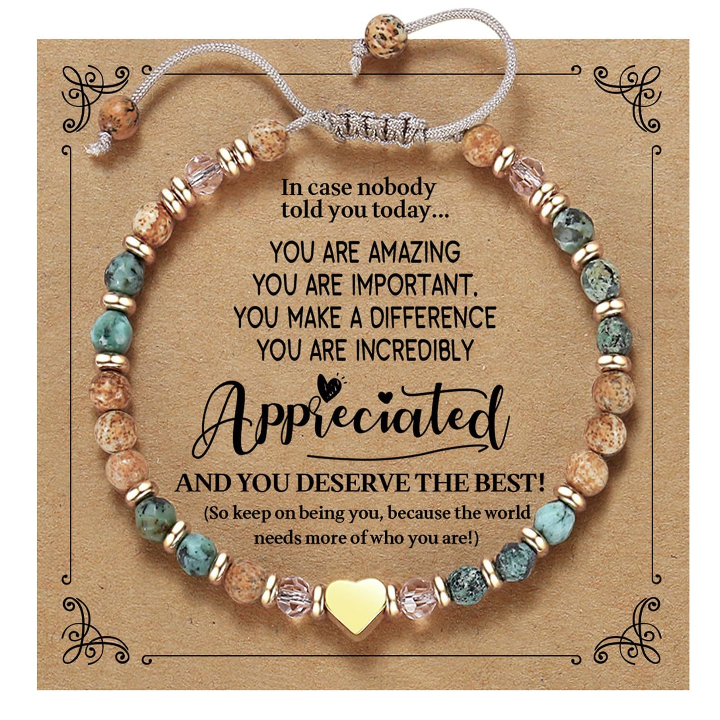 Minimalist Natural Turquoise Heart Pendant Crystal Beaded Bracelet for Women