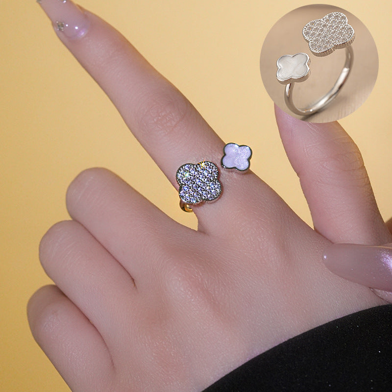 Luxury 18K Gold Plated Heart Shape Zircon Adjustable Open Ring for Women