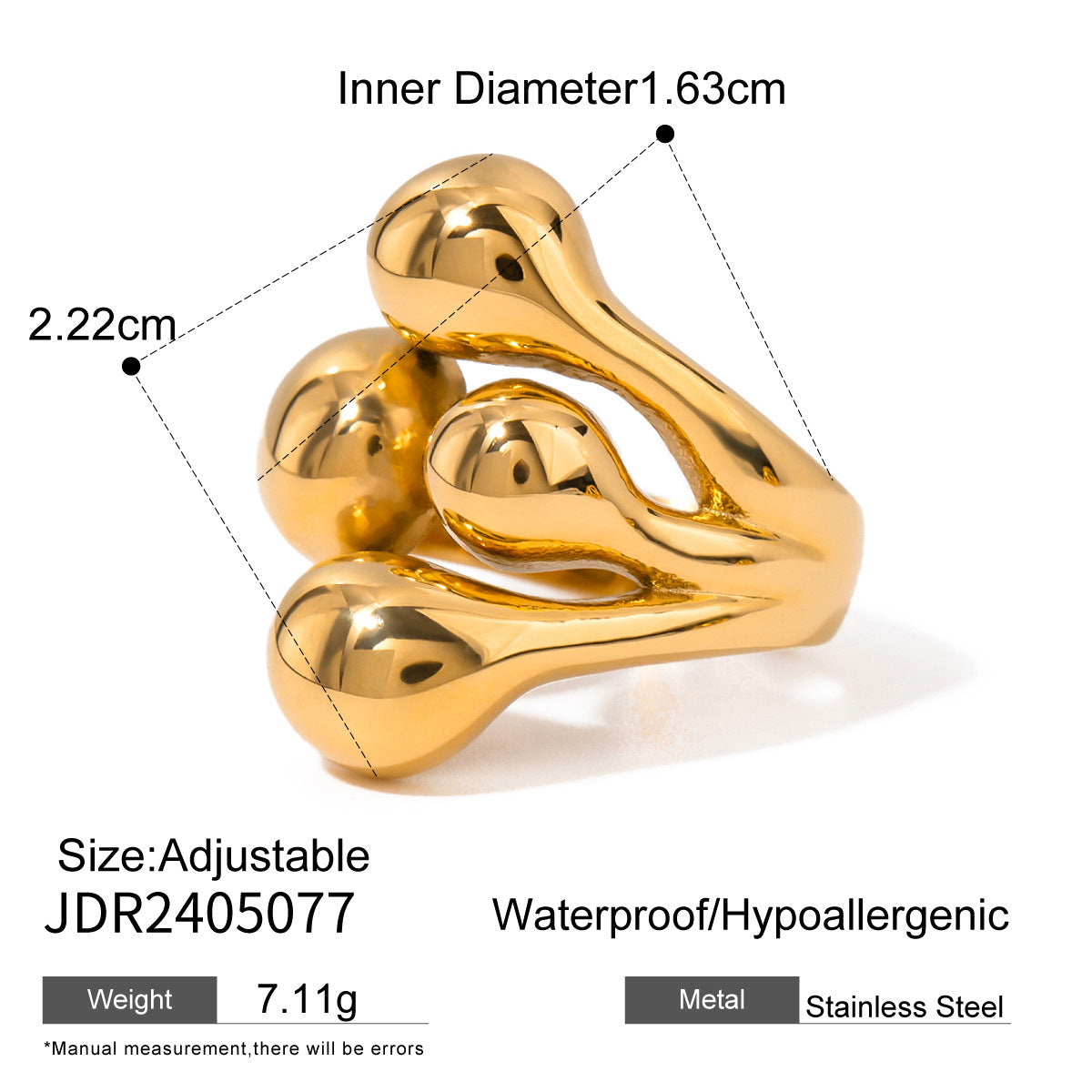 18K Gold Plated Geometric Stainless Steel Ring for Women