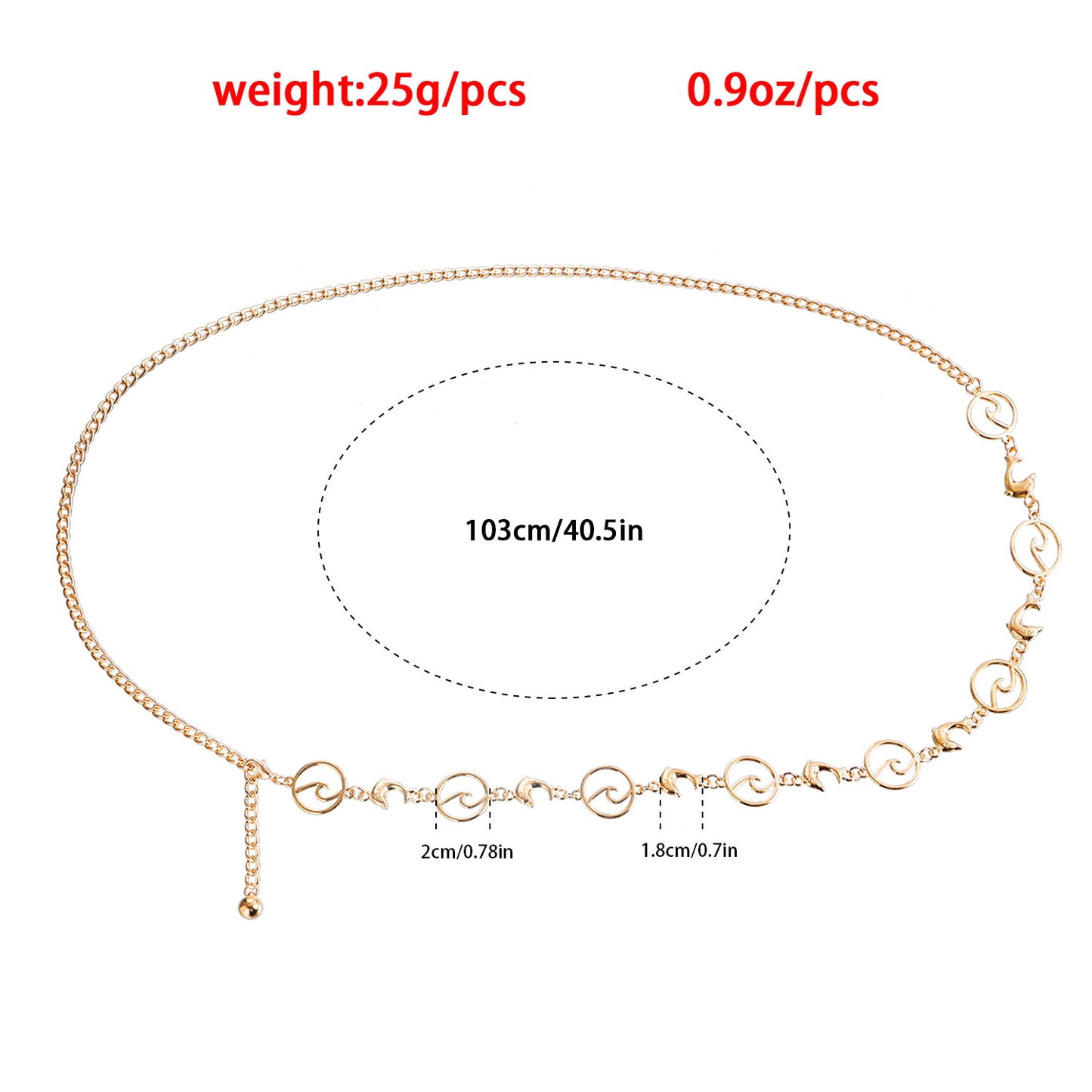 Punk Style Dolphin Circle Metal Waist Chain for Women Adjustable Body Chain Summer Casual Belt