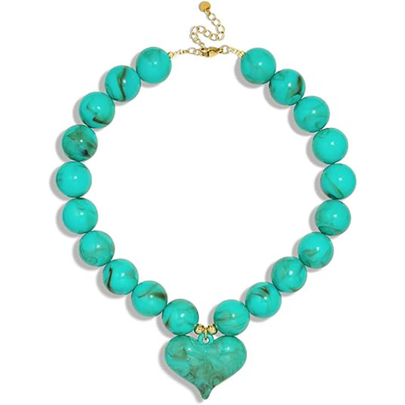 Luxury Heart Acrylic Pendant Resin Bead Necklace for Women